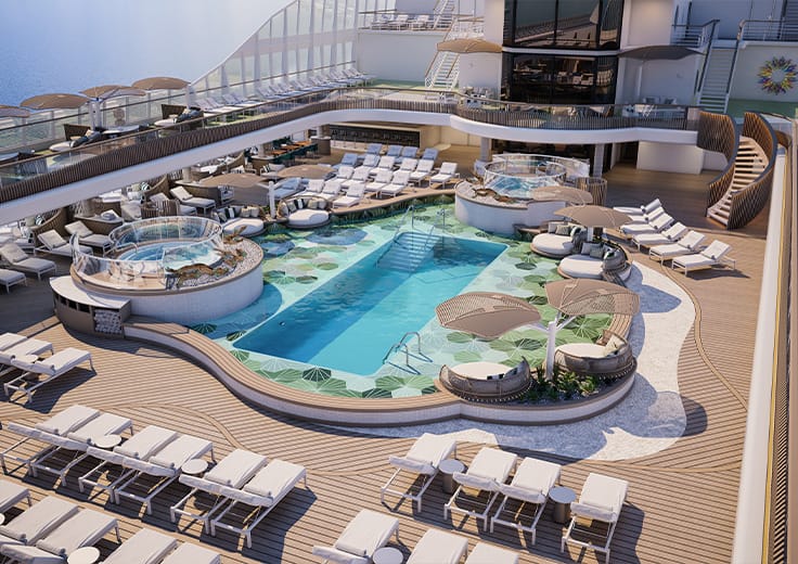 Un pont piscine de toute beauté à bord du Vista d'Oceania Cruises