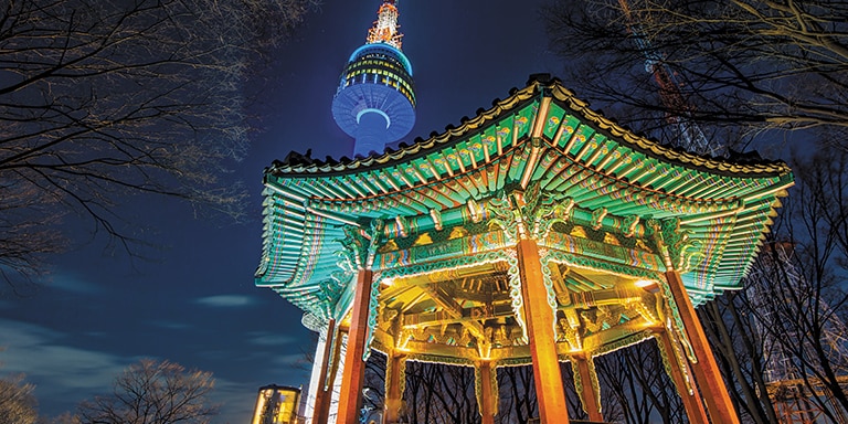 Nuit de Séoul et cuisine du temple