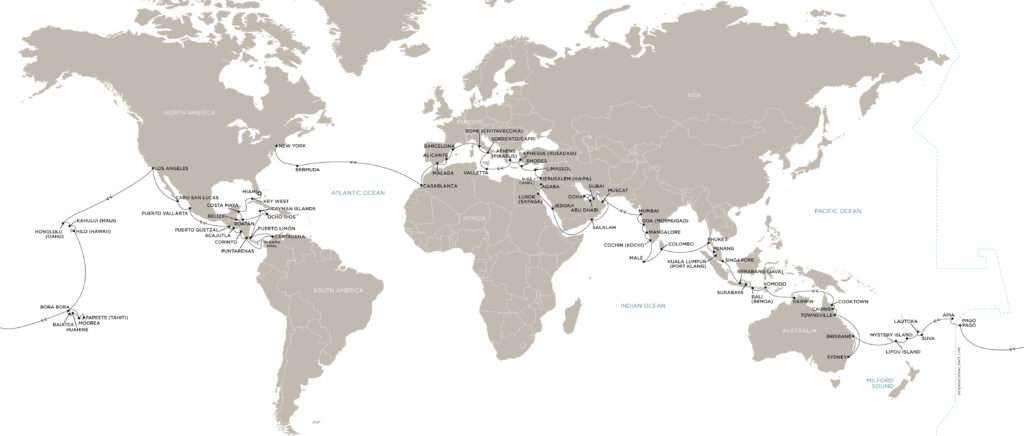Carte du tour du monde 2027 avec Regent Seven Seas Cruises