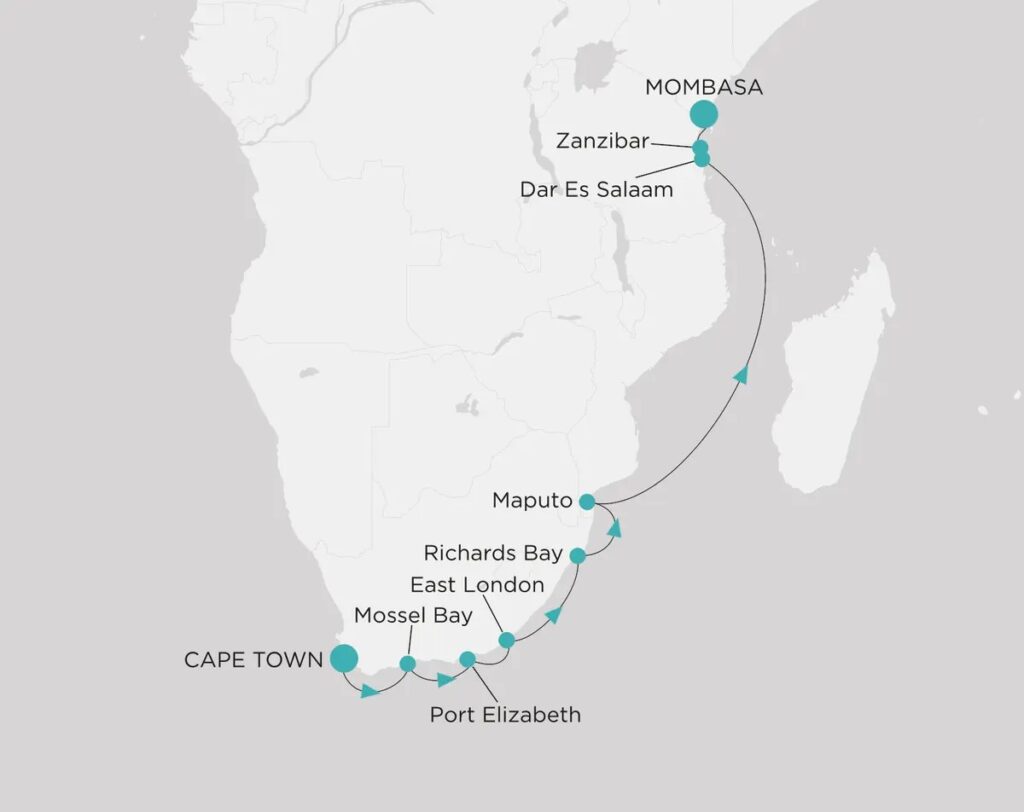 Crystal Cruises Le Cap à Mombasa
(13 nuits)﻿