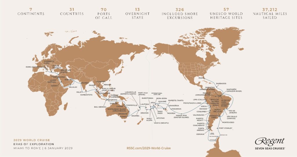 Carte du tour de monde 2029 de regent seven seas cruises