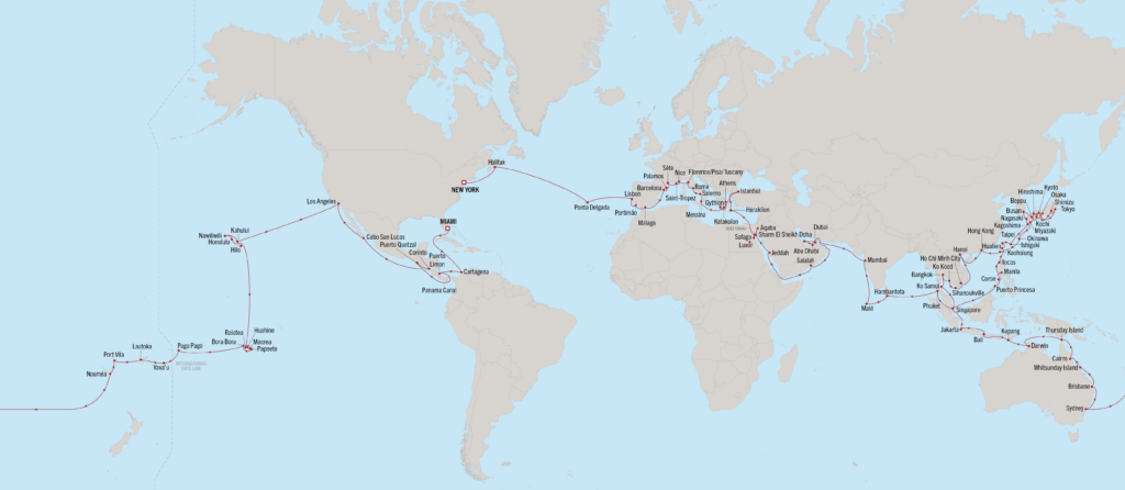 Oceania Cruises - carte du tour du monde 2028
