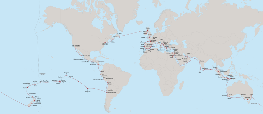 Oceania Cruises - carte du tour du monde 2029
