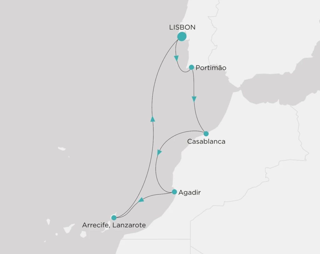 Carte de la Croisière bien‑être de/à Lisbonne
