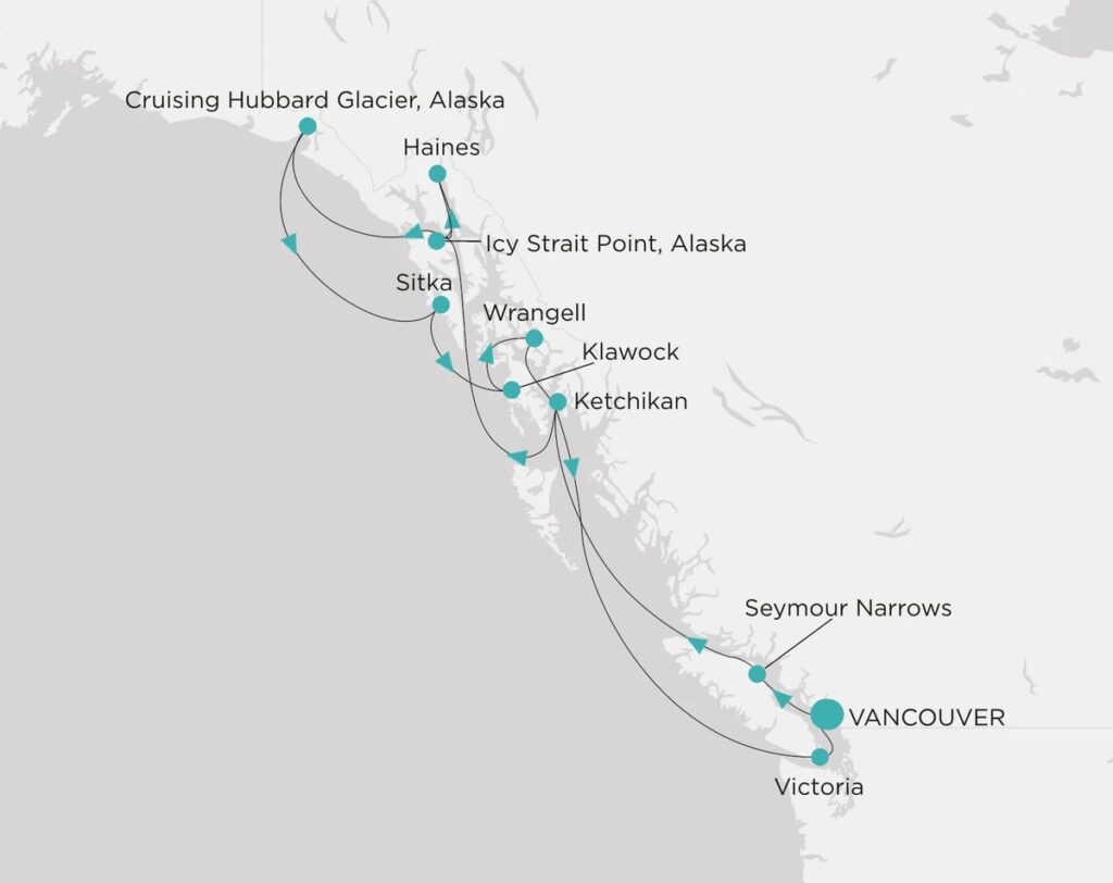 Carte Croisière Alaska de/à Vancouver