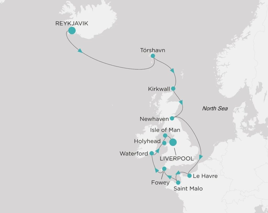 Carte Croisière Reykjavik vers Liverpool