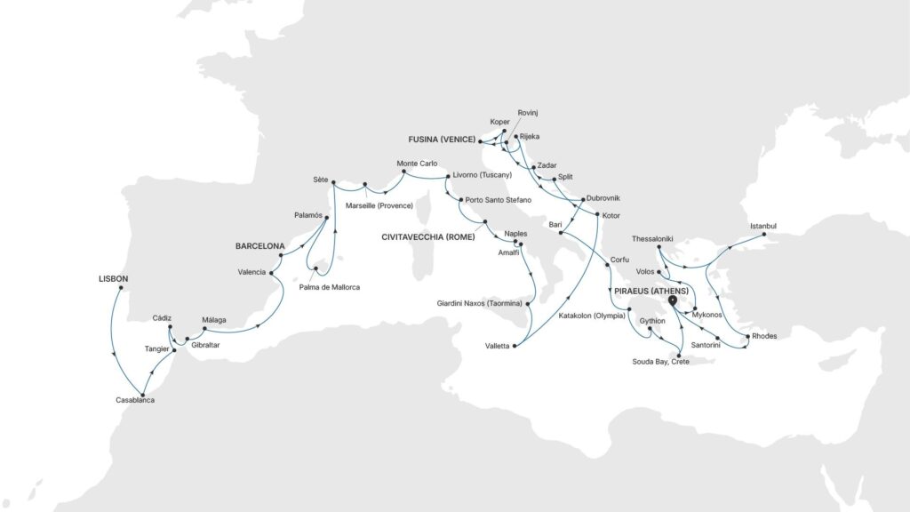 Carte du Grand Voyage en Méditerranée 2026 de Silversea